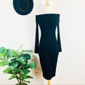 H&M black over shoulder bodycon dress